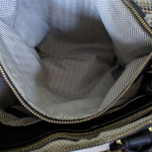 Steve Madden Saffiano large shoulder tote laptop travel black white bag 13x11x5 - Picture 8 of 14